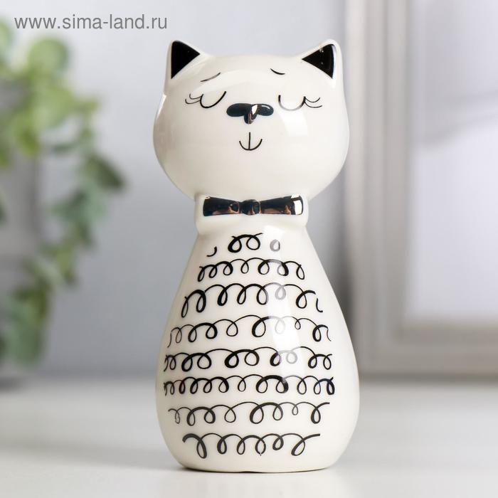 Кошки  Сима-Ленд Сувенир керамика Котик с кудрявым брюшком бело-чёрный с золотом 10,7х5,2х7,2 см
