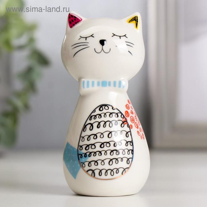 Кошки Сувенир керамика Котик с кудрявым брюшком цветные пятнышки 10,7х5,2х7,2 см