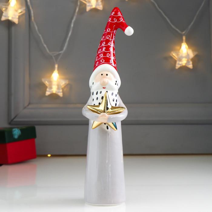 Сувенир керамика Дедушка Мороз с звёздочкой в обнимку серый с красным 23,6х5,9х7,2 см сувенир керамика дедушка мороз в колпаке ёлочке со звёздочкой золото 23 8х7 3х9 1 см