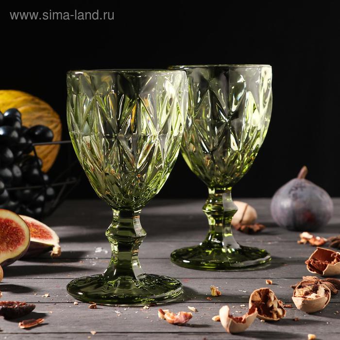 Набор бокалов из стекла Magistro «Круиз», 250 мл, 2 шт, цвет зелёный набор бокалов стеклянных для шампанского magistro круиз 160 мл 7×20 см 2 шт цвет зелёный