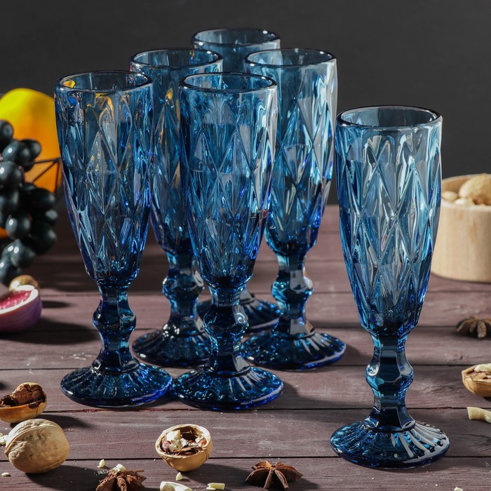 фото Набор бокалов для шампанского magistro «круиз», 160 мл, 7×20 см, 6 шт, цвет синий