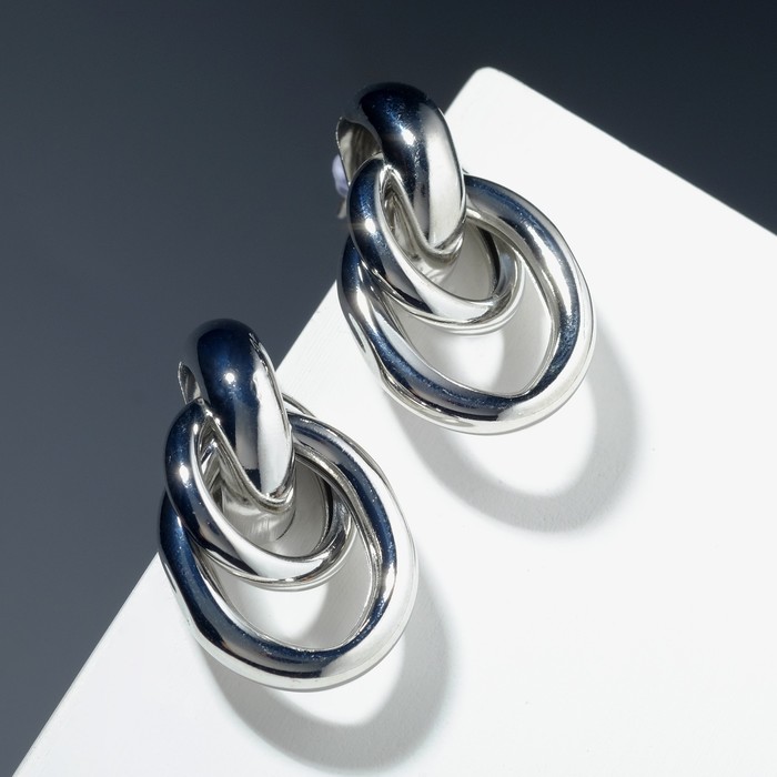 Серьги металл «Геометрия» овалы на кольце, цвет серебро серьги металл геометрия овалы переплетённые цвет серый металл