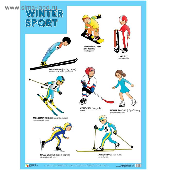 

Плакат. Английский язык. Зимние виды спорта. Winter sport.