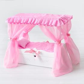 

Игрушка детская: кроватка с царским балдахином, постельным бельем и выдвижным ящиком, цвет белый