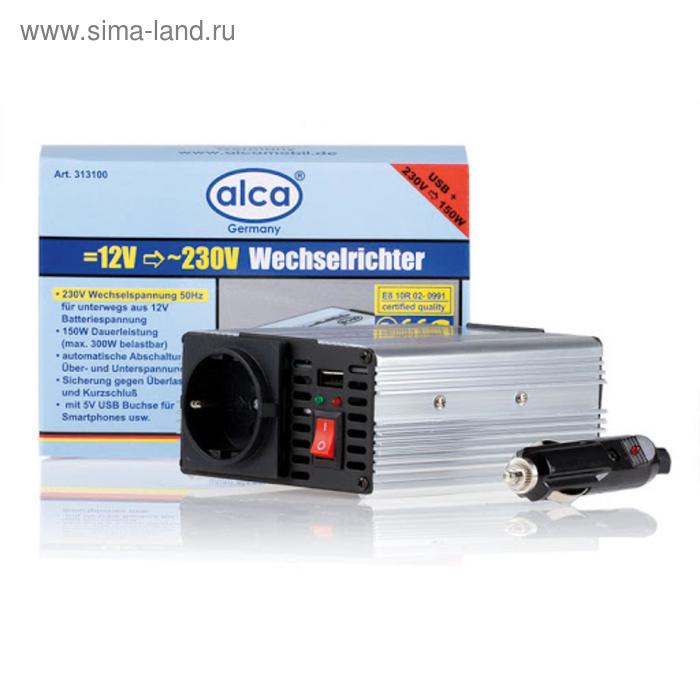 Инвертор автомобильный 5A, 12В/230В, 150W+USB (max 300W) ALCA