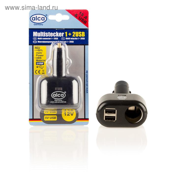 Разветвитель прикуривателя 12V + 2 USB, 5 В, ALCA цена и фото