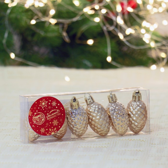 фото Украшение ёлочное "лесные шишки" (набор 6 шт) 2,5х4 см, золото зимнее волшебство