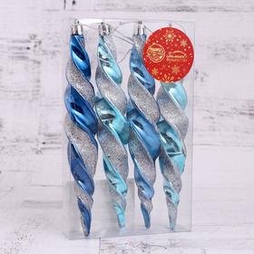 

Украшение ёлочное "Витая сосулька" 3х16 см (набор 4 шт) сине-голубой