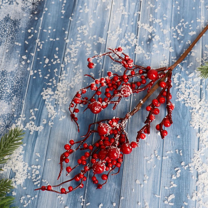 Декор Зимнее очарование подмёрзшие ягоды, 25 см декор зимнее очарование алые ветки и цветок 16 см