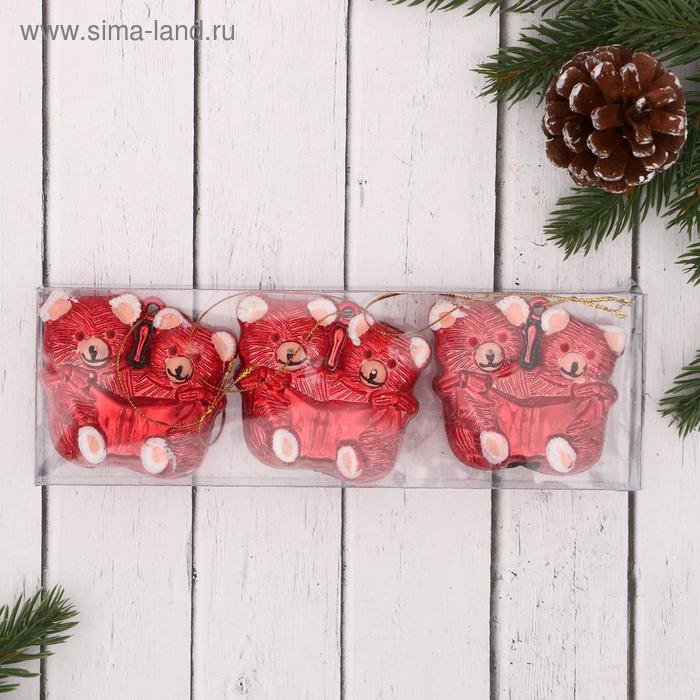 фото Украшение ёлочное "дружные медвежата" (набор 3 шт) 6х5,5 см, красный зимнее волшебство