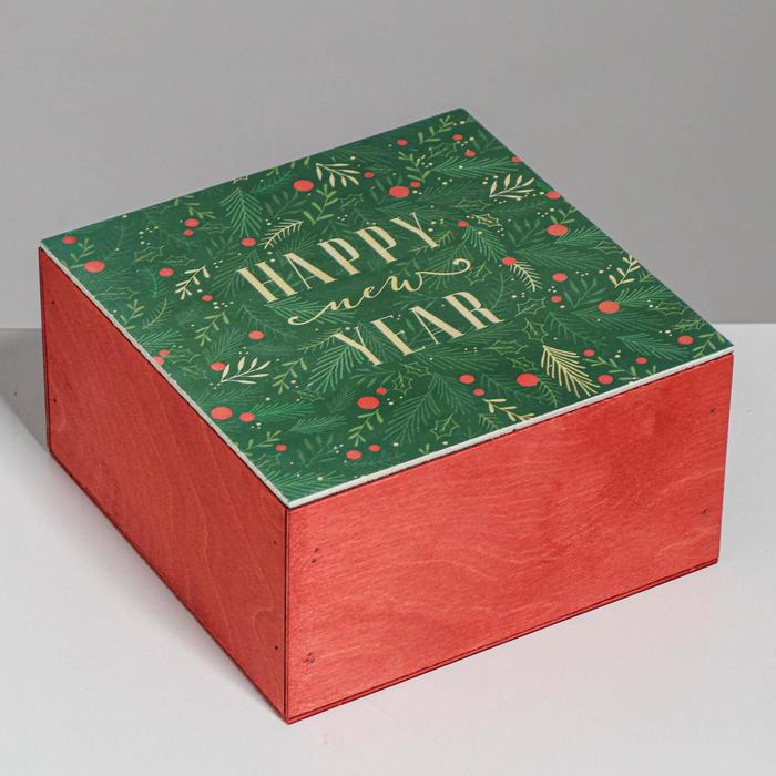 Ящик деревянный Happy new year, 20 × 20 × 10 см