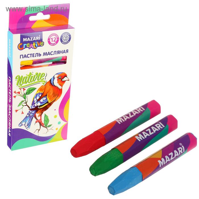 

Пастель масляная Mazari, 12 цветов, шестигранный корпус, длина 73 мм, d корпуса 10 мм, картонная упаковка