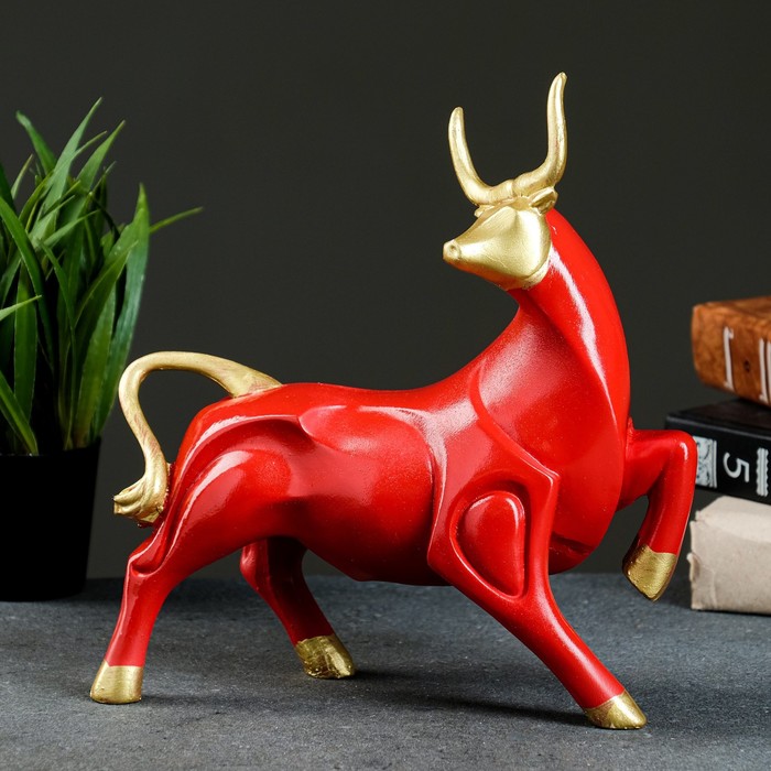 фото Фигура "бык рога вверх" 24х22см, красный/золото хорошие сувениры