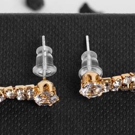 

Серьги висячие со стразами "Капель" нити, цвет белый в золоте