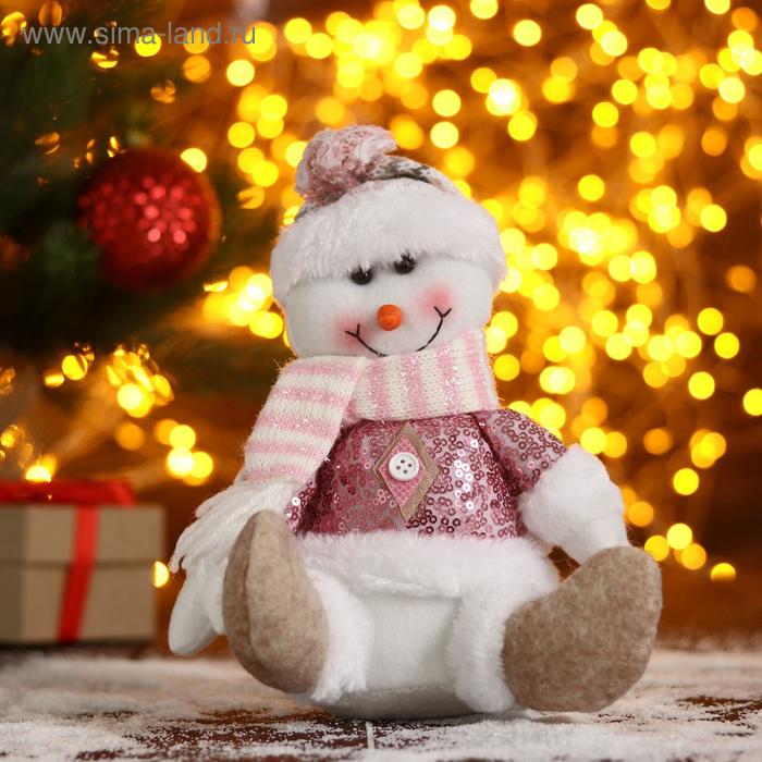 От 20 до 50 см Мягкая игрушка Снеговик-шарфик в клетку 17х21 см, розовый