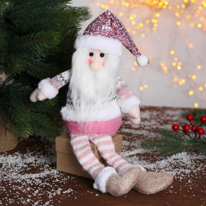 Мягкая игрушка Дед Мороз в розой шапочке-длинные ножки 11х37см, бело-розовый мягкая игрушка дед мороз в шапочке с кружочками длинные ножки 15х45 см серебристо белый