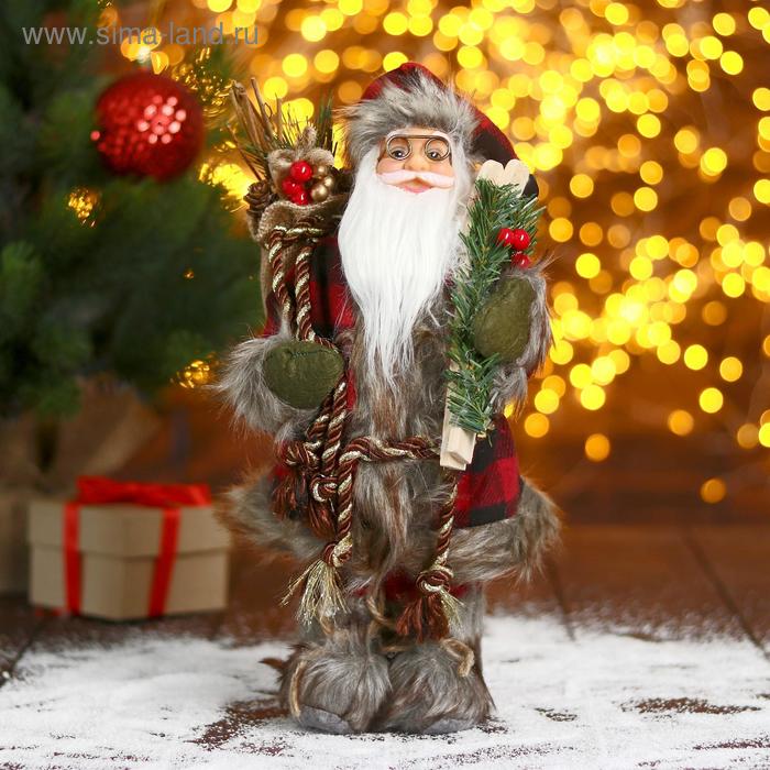 новогодние украшения maxitoys дед мороз в красной шубке с лыжами и подарками 30 см Дед Мороз В мохнатой шубке с лыжами 14х30 см
