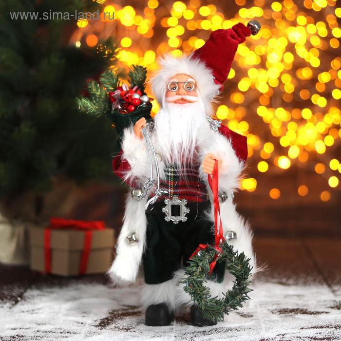 Дед Мороз В красной шубке с новогодним венком 16х30 см
