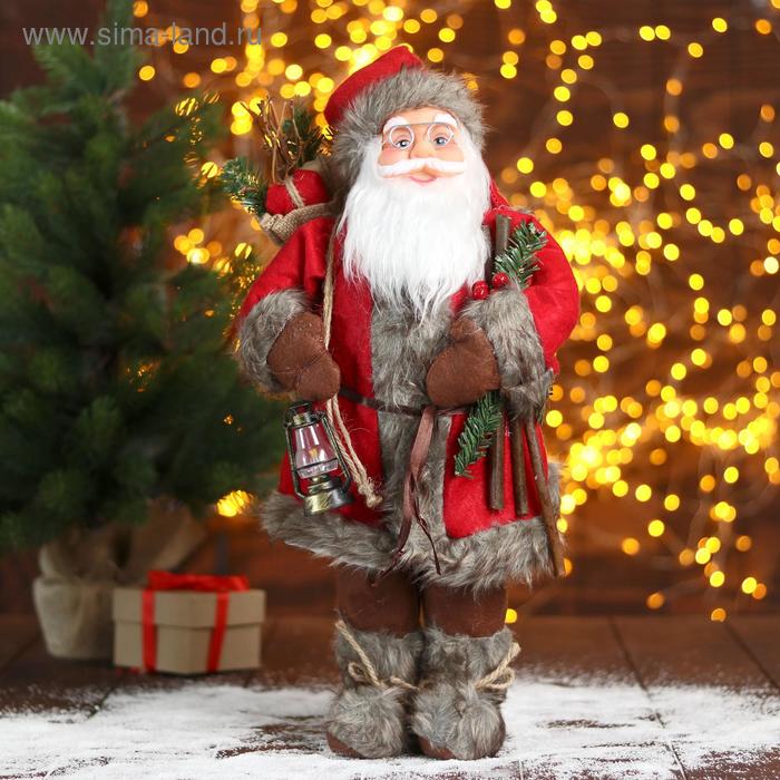 Дед Мороз В красной шубке с веточками 45 см