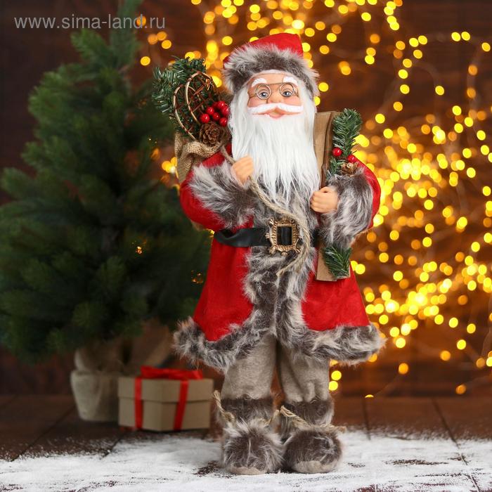 Дед Мороз В красной шубке с лыжами и подарками 45 см дед мороз в красной шубке двигается 29 см с подарками