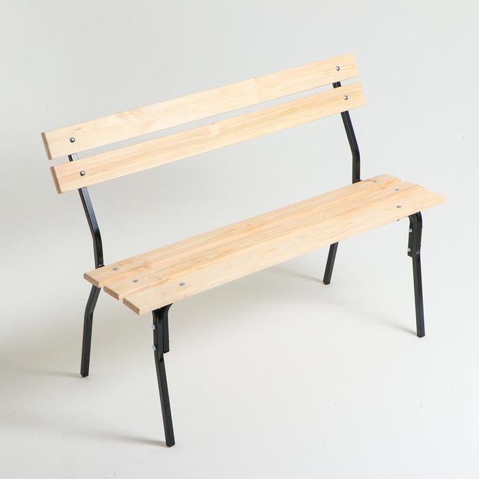 Садовая скамейка Хит деревянная со спинкой, металлические ножки, 1.2х0.33х0.45 м, уличная