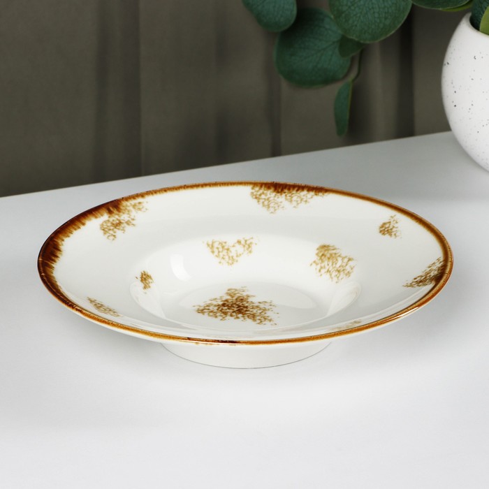 Тарелка фарфоровая для пасты Доляна Organic Gold, 150 мл, d=21 см, цвет белый тарелка керамическая для пасты доляна космос 150 мл d 21 см цвет оранжевый