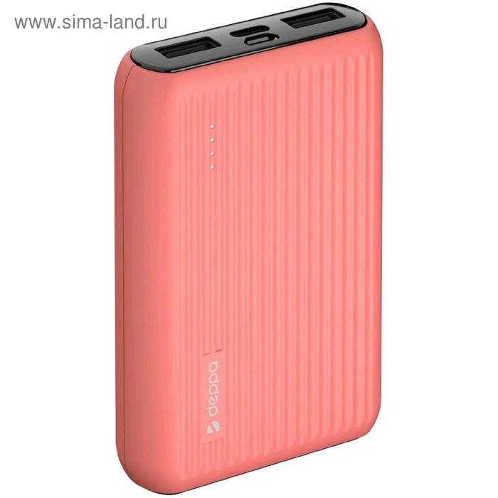 Внешний аккумулятор Deppa (33568) NRG Color, 10000мАч, 2xUSB, 2.4A, коралловый