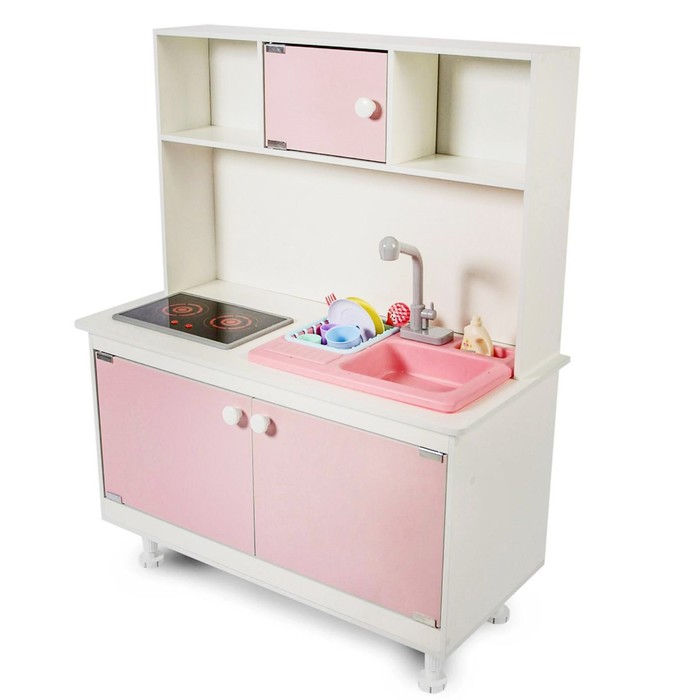 Игровая мебель «Детская кухня» розовая интерактивная панель, раковина с водой