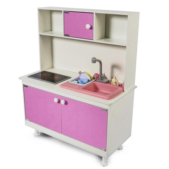 фото Игровая мебель «детская кухня» малиновая интерактивная панель, раковина с водой sitstep