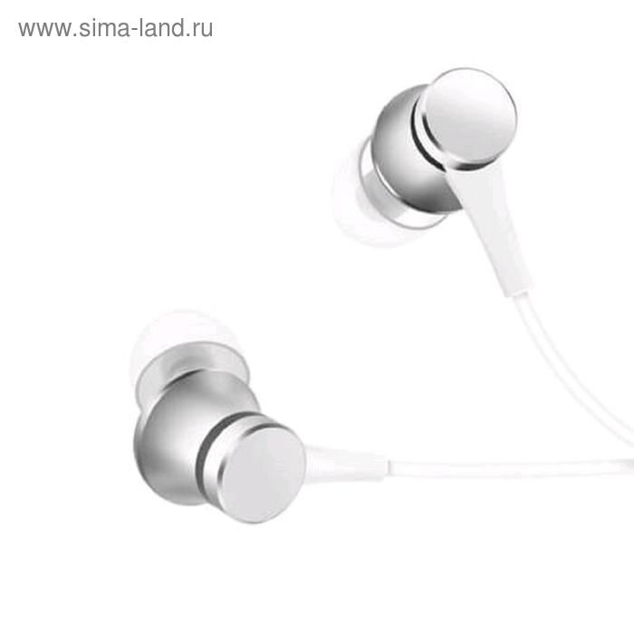 фото Наушники xiaomi mi in-ear headphones basic, вакуумные, микрофон, серебристые (zbw4355ty)