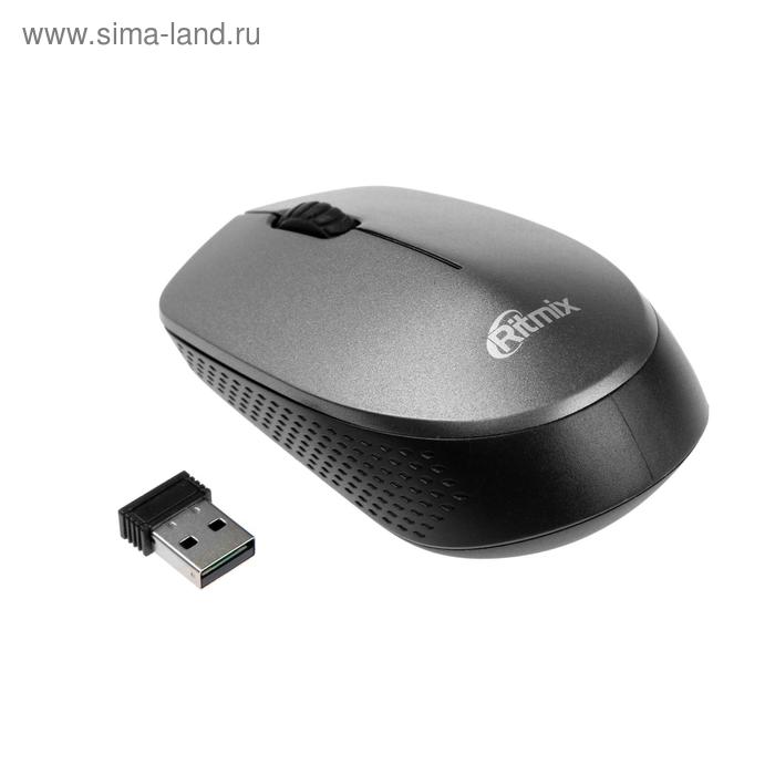 Мышь Ritmix RMW-502, беспроводная, оптическая, 1200 dpi, 2xAAA(не в компл), USB, серая