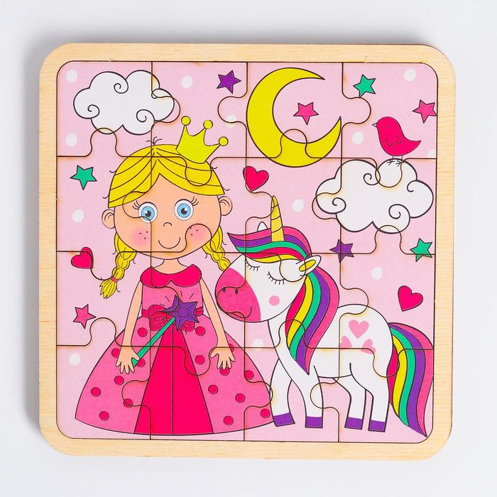Пазл - вкладыш в рамке Принцесса и единорожка 1616 см 135₽