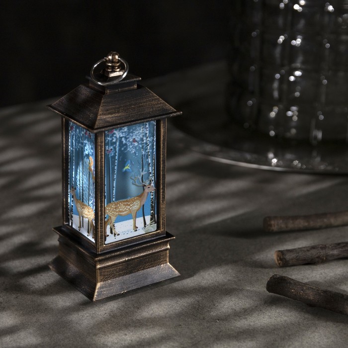фото Светодиодная фигура «фонарь с оленем» 5.5 × 13 × 5.5 см, пластик, батарейки ag13х3, свечение тёплое белое luazon lighting