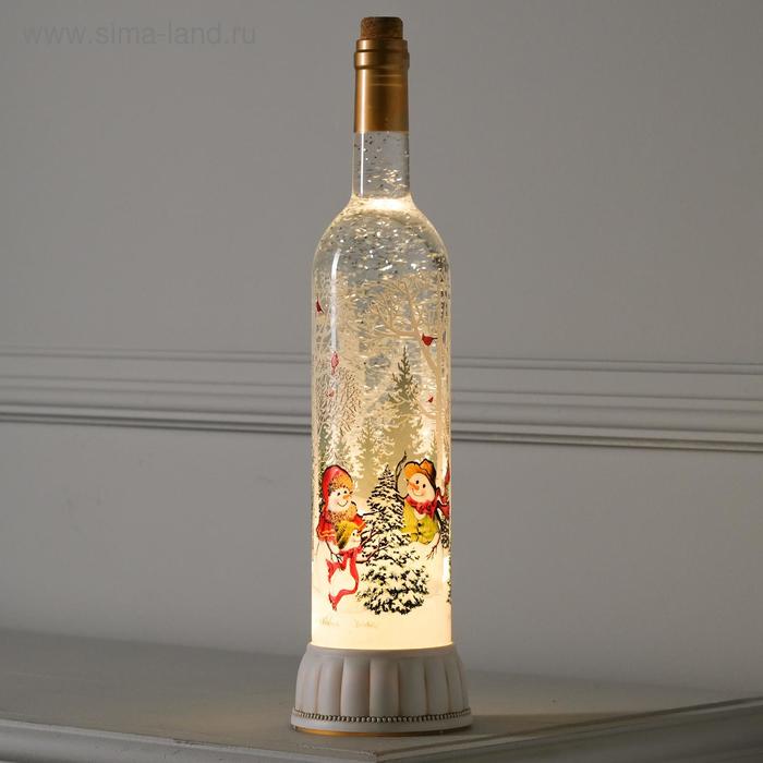 фото Фигура световая бутылка "снеговики у елки", 9х9х35 см, usb, музыка, т/белый luazon lighting