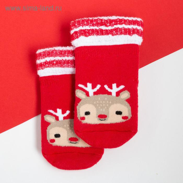 Носки новогодние детские Крошка Я «Оленёнок», цвет красный, 8-10 см