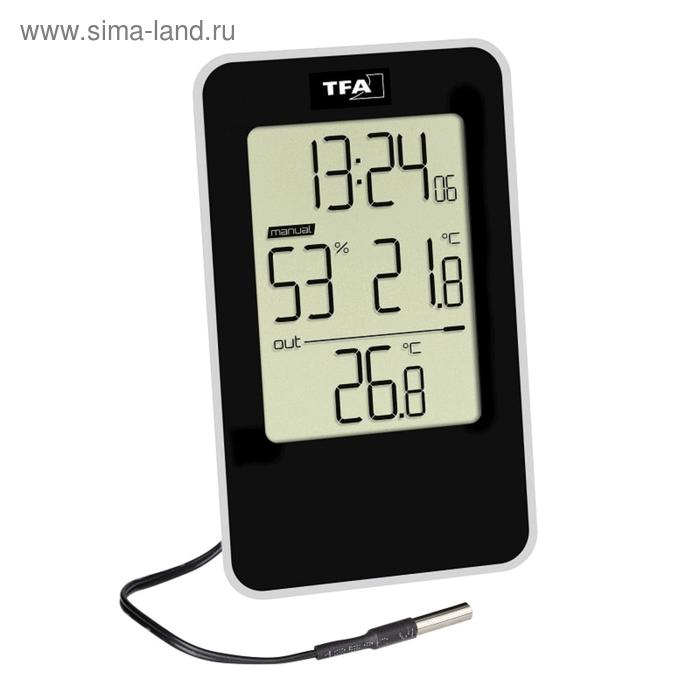 Термогигрометр TFA 30.5048.01, цифровой, комнатный, 1хААА, чёрный