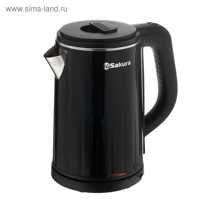 Чайник электрический Sakura SA-2155BK, пластик, колба металл, 1.2 л, 1500-1800 Вт, черный
