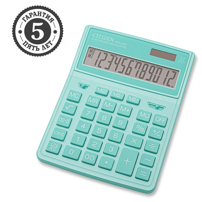 Калькулятор настольный Citizen 12-разр, 155*204*33мм, 2-е питание, бирюзовый SDC-444XRGNE