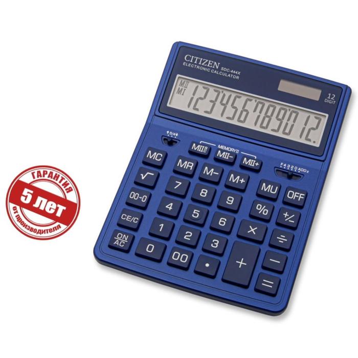 Калькулятор настольный 12 разрядный, Citizen Business Line, SDC-444XRNVE, двойное питание, 155 х 204 х 33 мм, темно-синий