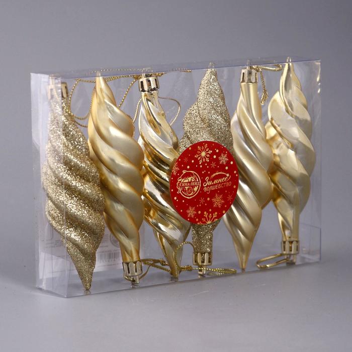 фото Украшение ёлочное "сосулька блеск" (набор 6 шт) 3х10 см, золото зимнее волшебство