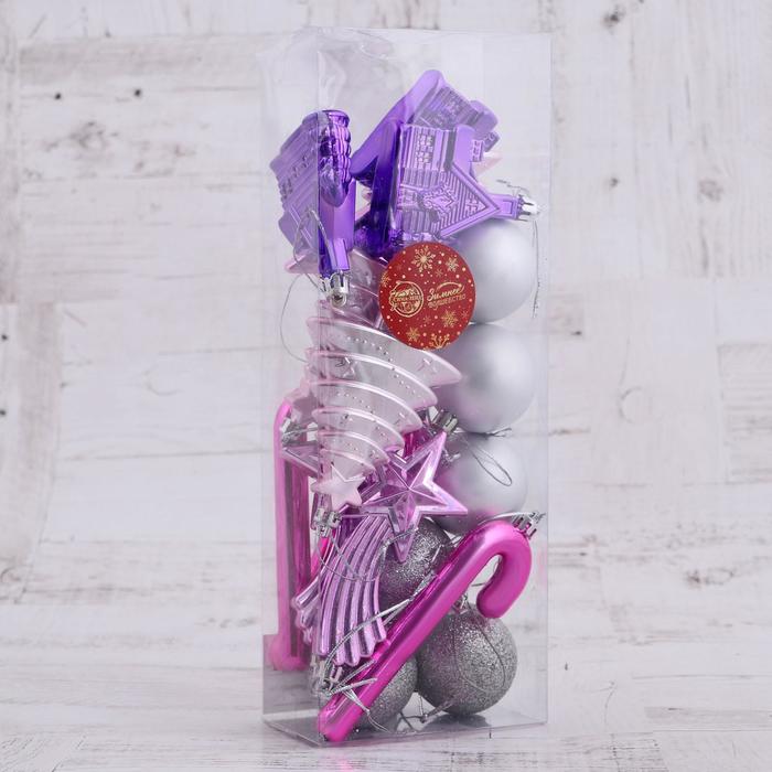 фото Набор украшений пластик 18 шт "вечер чуда" серебро сиреневый зимнее волшебство