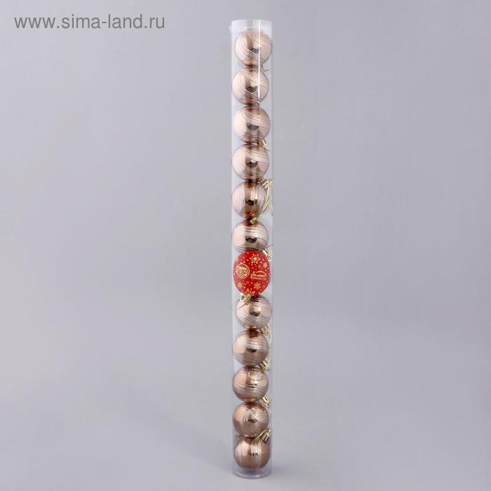 фото Набор шаров пластик d-4 см, 12 шт "вертикаль" коричневый зимнее волшебство