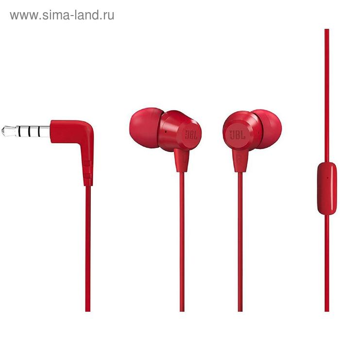 Наушники JBL C50HI, вакуумные, микрофон, проводные, 1.2м, красные