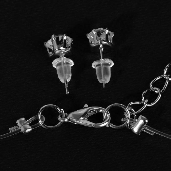 Гарнитур 2 предмета: серьги, кулон "На леске" сердечко, цвет белый в серебре