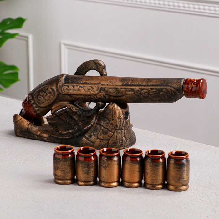 Штоф с рюмками "Мушкет", бронза, 8 предметов, 0,5 л