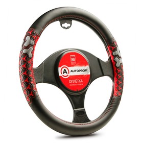 

Оплётка руля Autoprofi, экокожа, две 3D вставки под хват из мягкого PVC, черно-красный, размер М