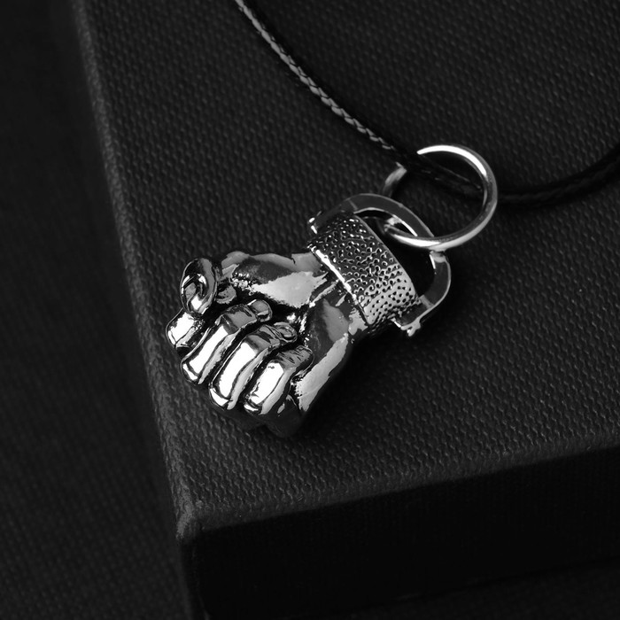 фото Кулон унисекс "кулак", цвет чернёное серебро на чёрном шнурке, 60 см queen fair