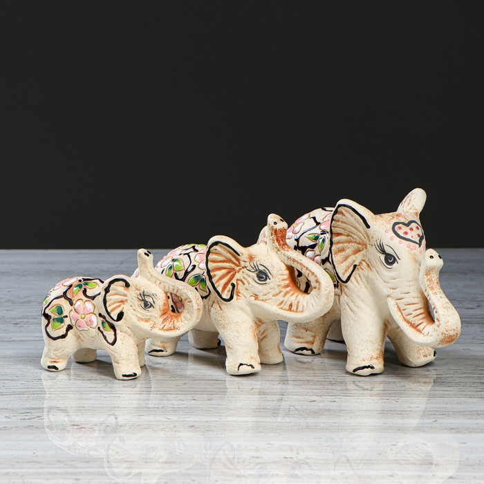 Набор сувениров "Слоны шамотные", ангоб