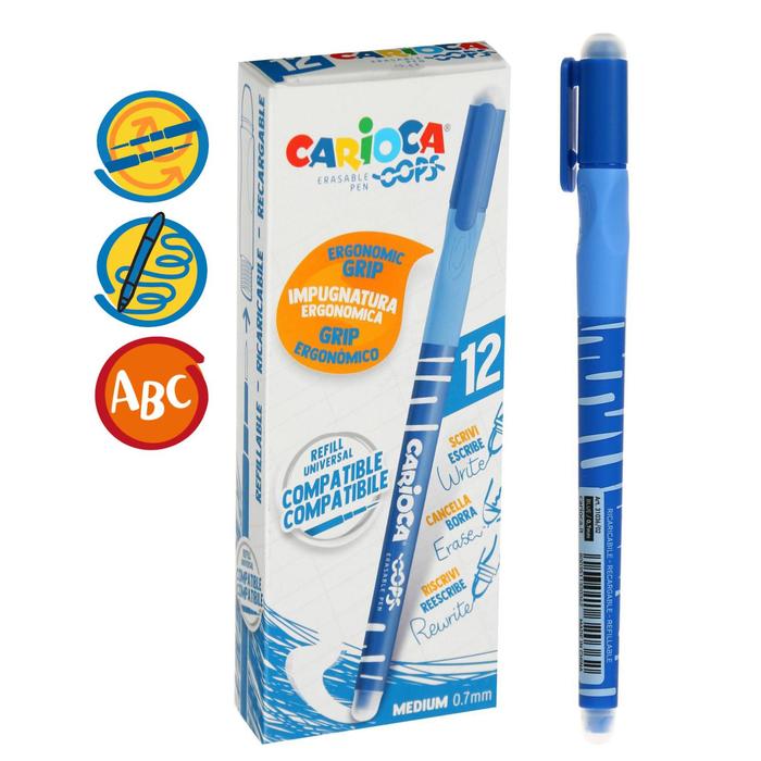 Ручка гелевая стираемая Carioca OOPS, узел 0,7 мм, чернила синие, резиновый держатель