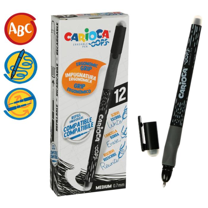 фото Ручка гелевая "пиши-стирай" carioca "oops", черные чернила, резиновый держатель, узел 0,7 мм